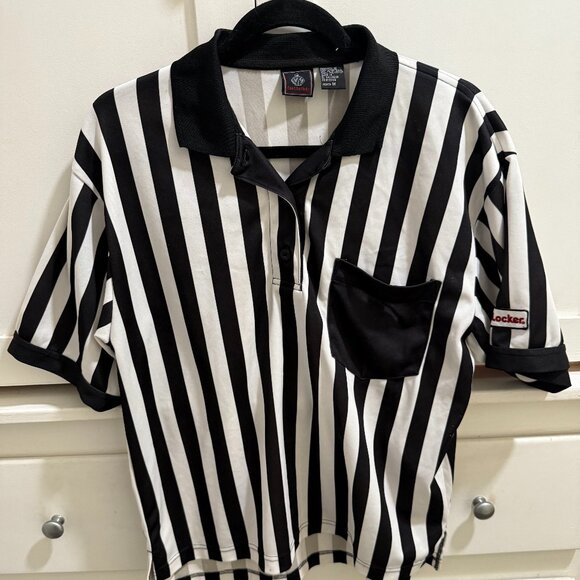 Foot Locker Employee Uniform Women’s Medium Shirt Black White Striped - Picture 1 of 5